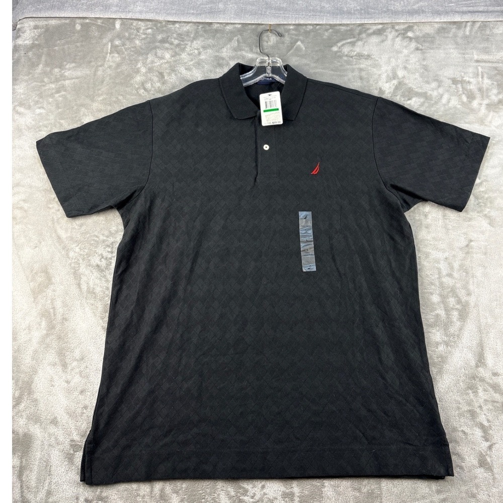 Nautica Mens Black Polo Shirt Short Sleeve Cotton Large‎ NWT
